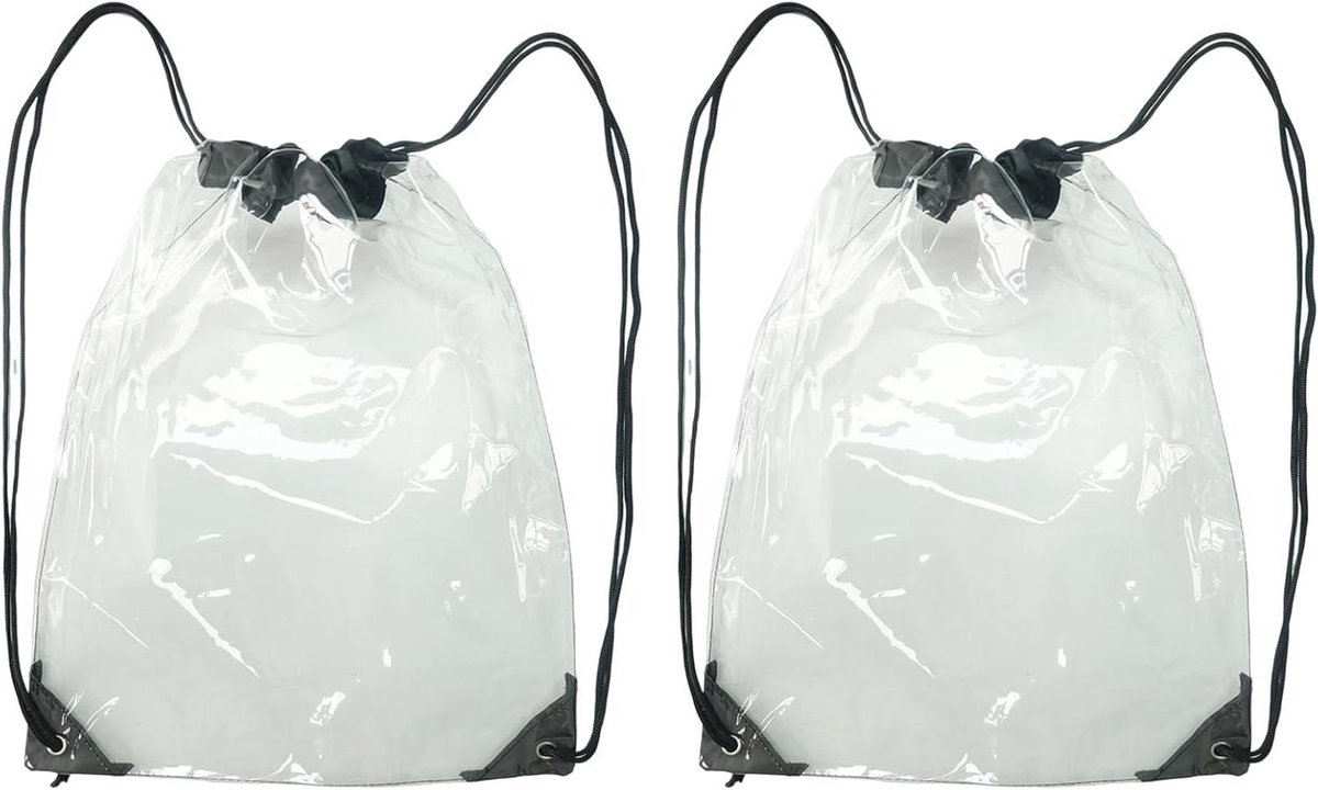 2 Stuks Transparante Koord Gymtas en Rugzak Set voor Oefening, Scholen, Reizen en Festivals (Zwart)