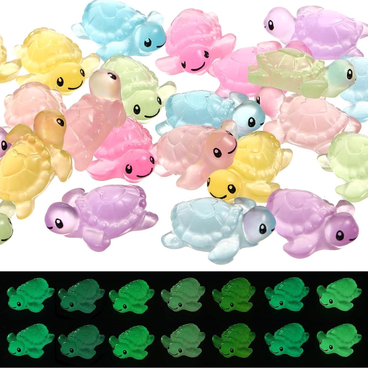 Lichtgevende mini-harsenschildpaddenbeeldjes - 48 stuks, 6 kleuren, gloed in het donker