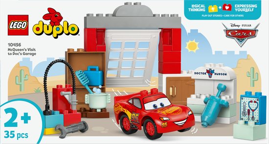 LEGO Duplo Disney en Pixar Cars McQueens Bezoek aan Docs Garage: rode Lightning McQueen, garage, doktersspullen.