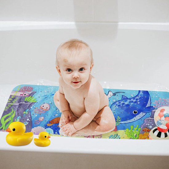 Badmat - Mat Voor In De Badkamer Cartoon Badmat Antislip Kinderen Peuters Babyvriendelijk Badmat Douchemat Leuke Veilige Badtijdervaring 86 X 39 Cm Blue Ocean