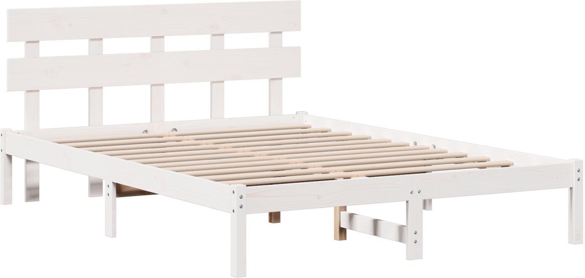 vidaXL Bedframe - met - hoofdeinde - Bruin - 140 - x - 200 - cm - Massief - grenenhout