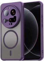 MobyDefend Hoesje - Geschikt voor Xiaomi 15 Ultra - Case Geschikt voor MagSafe - Mat Transparant Met Gekleurde Rand - Paars