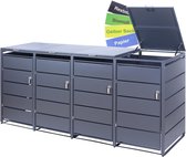 Albatros afvalcontainerbox voor 4 containers | tot 240 liter | antracietgrijs RAL 7016 | verzinkt staal | premium dempers | stickerset | weerbestendig | verstelbare poten | deurklink met slot | tuinbox
