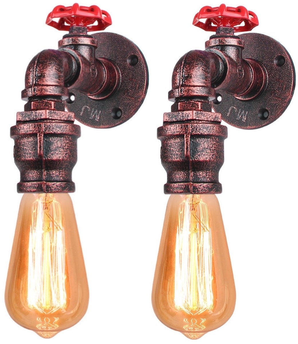 2 Stuks Wandlamp Industrieel Binnen E27 Muurverlichting voor Slaapkamer Woonkamer Garage Roest
