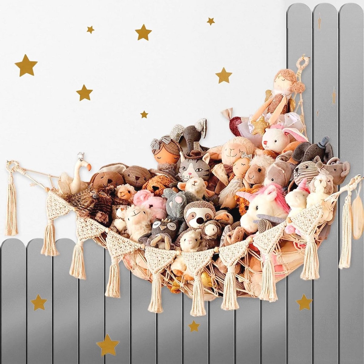 Speelgoedopslag Hangmat voor Knuffeldieren - 142 x 106 x 106 cm - Perfecte Organizer voor Kinderkamer - Wit