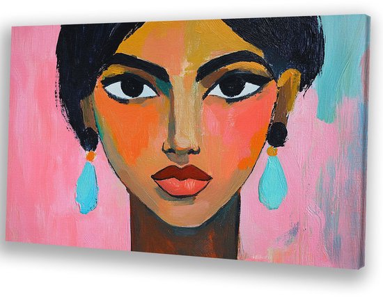 Portrait coloré de femme - Peinture sur toile portrait - Peintures sur toile femme - Expressionnisme - Décoration murale classique - Peintures sur toile salon - toile 100x75 cm