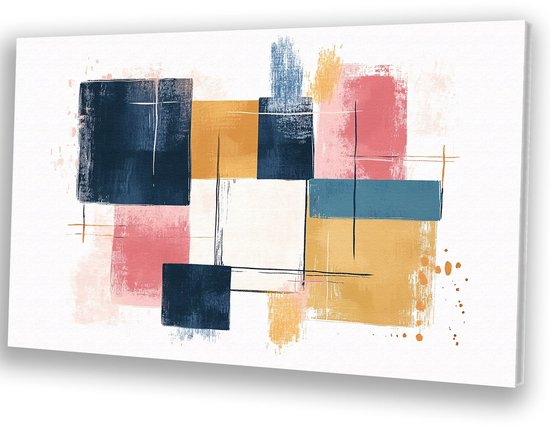 Carrés et lignes abstraits colorés - Décoration murale formes - Carrés d'art mural - Art abstrait - Peintures sur toile industrielle - Accessoires de salon - toile 120x80 cm