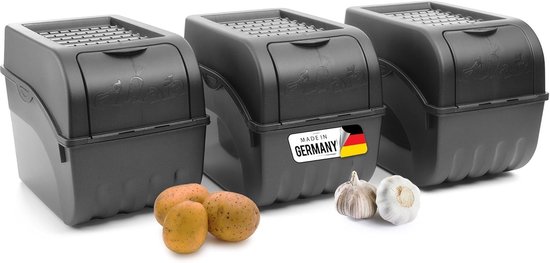 ARTECSIS Aardappelopbergdoos – wit – set van 2 S – 3,5 l – stapelbare groentebox met EasyClick-technologie – inclusief groentestickers