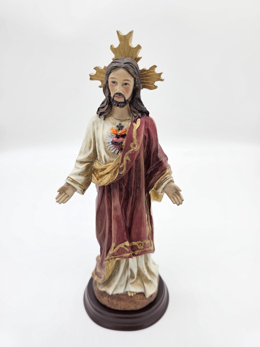 Jezus Christus met Kruis Wonderdadig - beeld 21,5 cm hoog op console - materiaal polystone - religieus beeld
