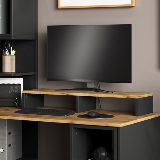 Vicco Bureau Antraciet/gouden eik 150 x 59 cm, Tomy | Antraciet/gouden