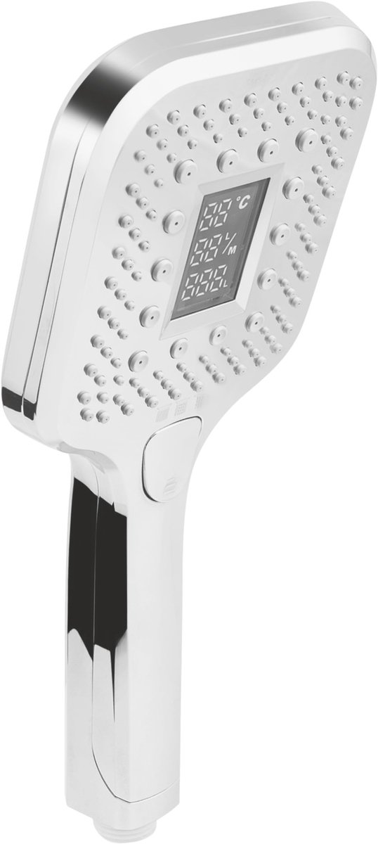 Cornat handdouche "Smartly" - 108 x 108 mm hoofdmaat - verchroomd - 3 straalsoorten: normaal, massage & combinatie - antikalk & LED verbruiksindicator / ECO douchekop voor douche & bad / TECB3485