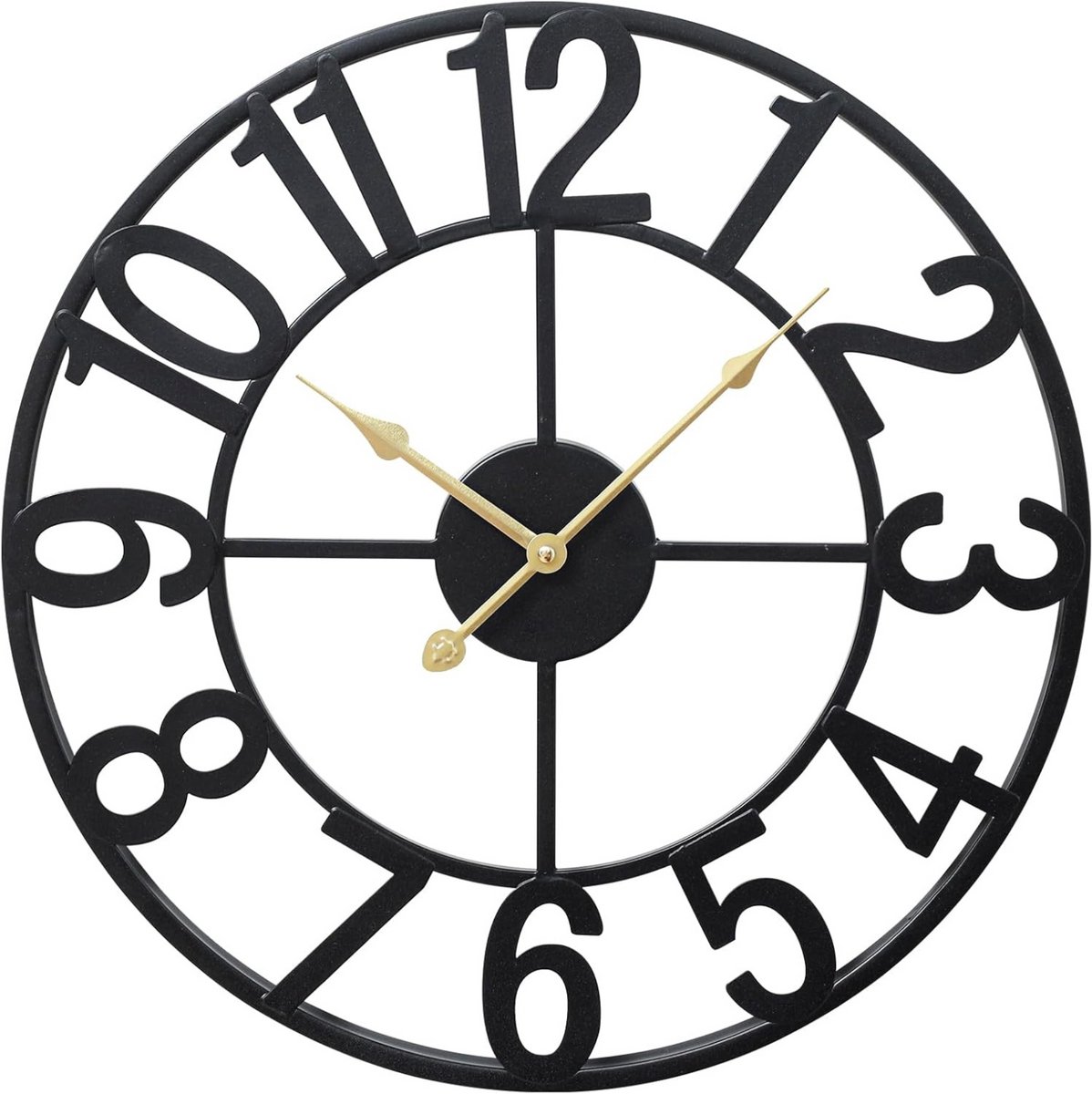 Tyme Wandklok Industrieel - Groot 60cm Klok Modern - Analoog - Uurwerk - Groot - Muurklok XXL Industrieel - Quartz - Zwart Metaal met Goudkleurige wijzers