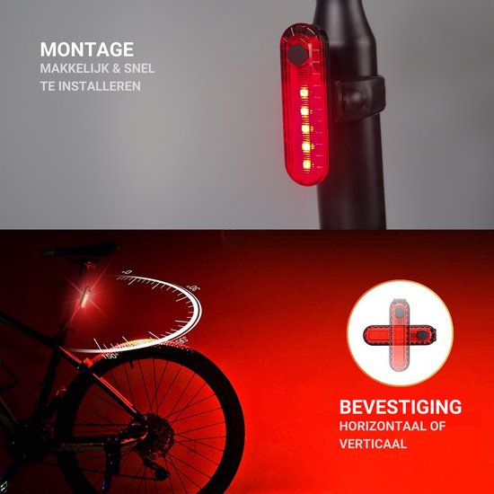 TIKKENS LED Éclairage de vélo éclairagistes - avant et arrière Light - USB rechargeable - Zwart - avant et arrière - étanche