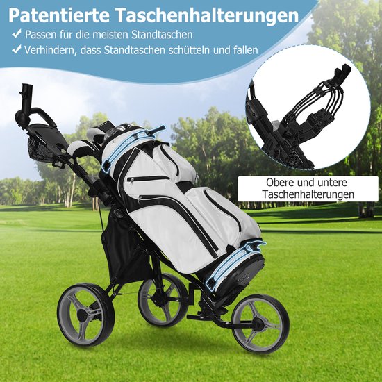 COSTWAY Golftrolley, golftrolley, golftrolley, golfwagen, inklapbaar, golfcaddy golf push cart van aluminium, golfcaddy met parapluhouder, T-stukhouder en opbergtas van Costway — afbeelding 3