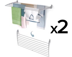 2x Foxydry Fold 116 cm DOWN - wasdroogrek wandmontage clicksysteem - neerwaartse sluiting - 116 x 50 x 10 cm