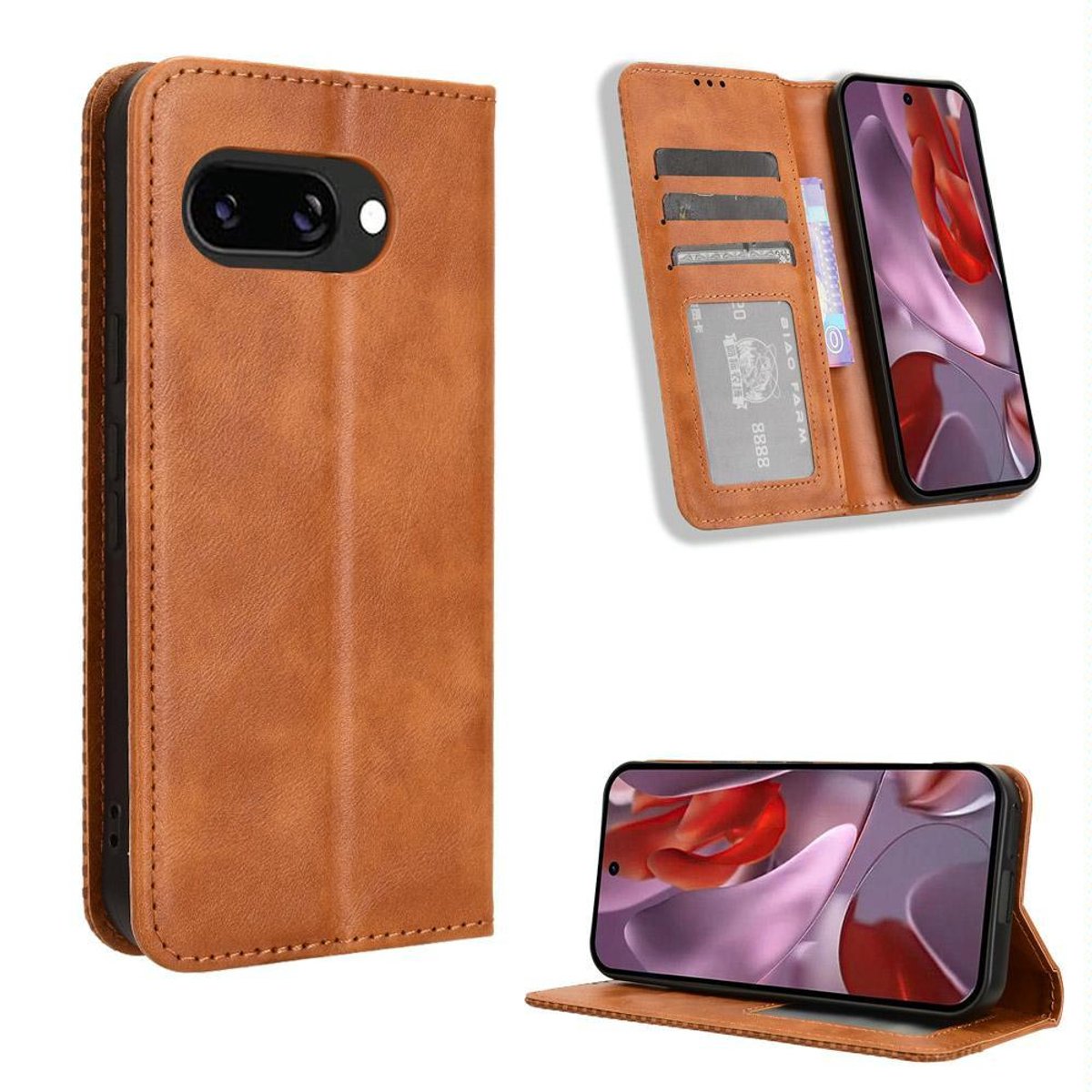 Mobigear Telefoonhoesje geschikt voor Google Pixel 9a Hoesje | Mobigear Sensation Bookcase Portemonnee | Pasjeshouder voor 3 Pasjes | Telefoonhoesje voor Pinpas / OV Kaart / Rijbewijs - Bruin