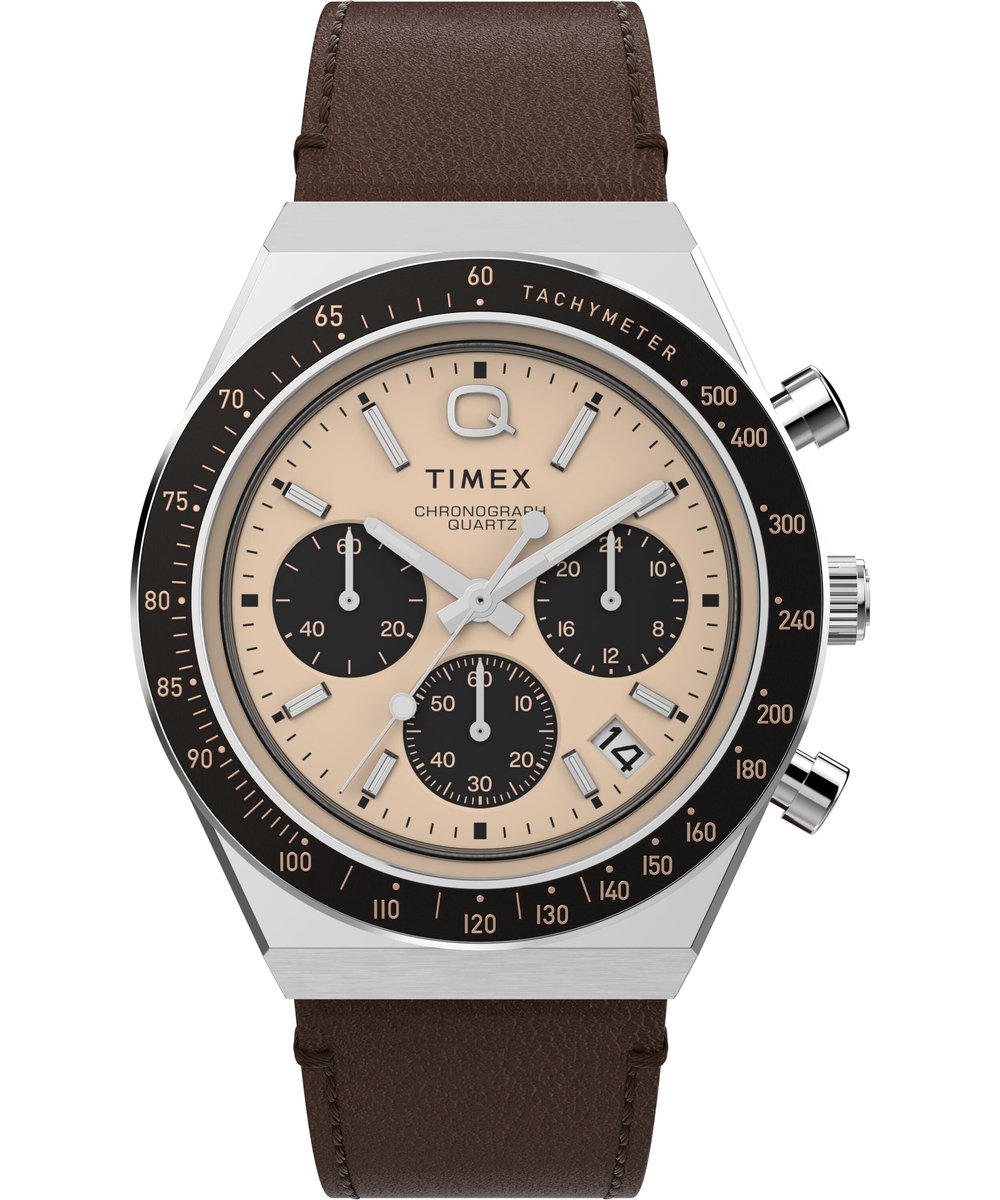 Timex Q Timex Chronograaf Horloge Bruin Case: 100% Stainless Steel | Armband: 100% Leather 40 mm TW2W51800AJ