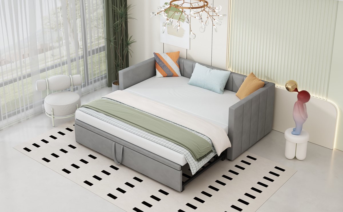 Canapé Convertible 2 Places Merax Canapu00e9-s, Extensible, Pliant, Avec Sommier U00e0 Lattes, Fonction De Couchage, Tissu Velours, 90/180 X 200 Cm, Beige (sans Matelas Lit 2 Place