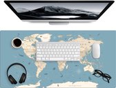 Bureau onderlegger 80x40 cm - Muismat Wereldkaart - Oceaan - Realistisch - Blauw - Bureaumat - Mousepad XXL - Bureau mat - Muismatten groot - Desk organizer - Bureaulegger