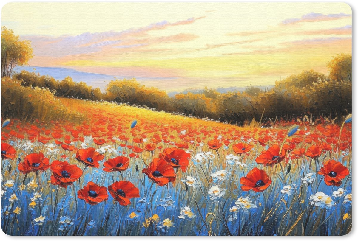 Muismat 27x18 cm - Mousepad Klaproos - Bloemenveld - Kleurrijk - Muismatten