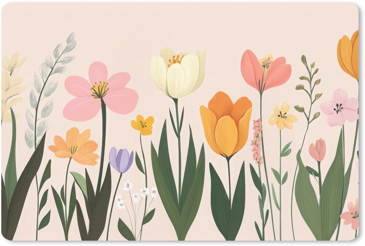 Muismat 27x18 cm - Mousepad Pasteltinten - Bloemen - Illustratie - Muismatten