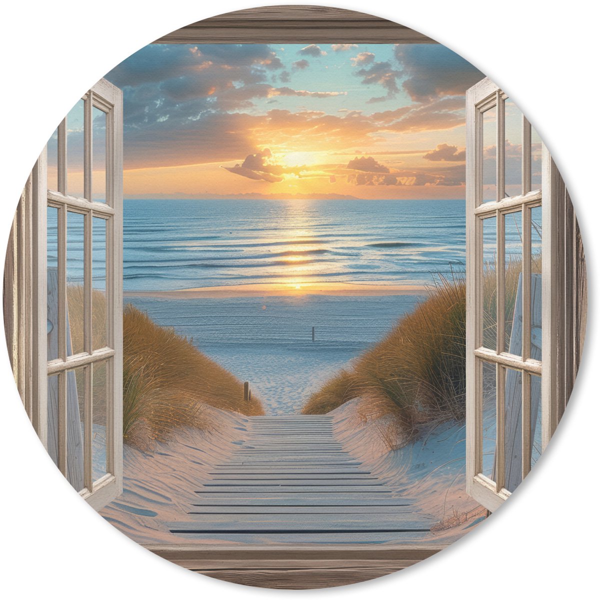 Muismat rond 30x30 cm - Mousepad Doorkijk - Strand - Pad - Zonsondergang - Ronde muismatten