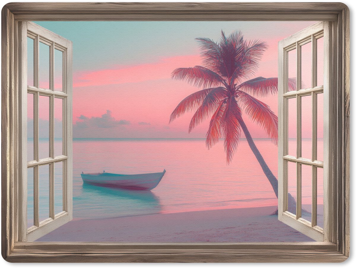 Muismat 23x19 cm - Mousepad Doorkijk - Strand - Palmboom - Tropisch - Muismatten