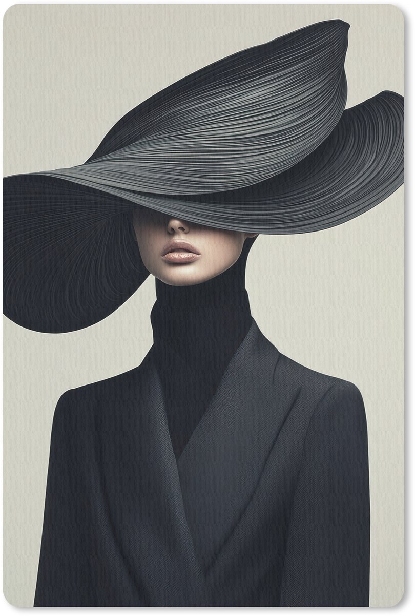 Muismat 18x27 cm - Mousepad Zwart - Vrouw - Hoed - Muismatten