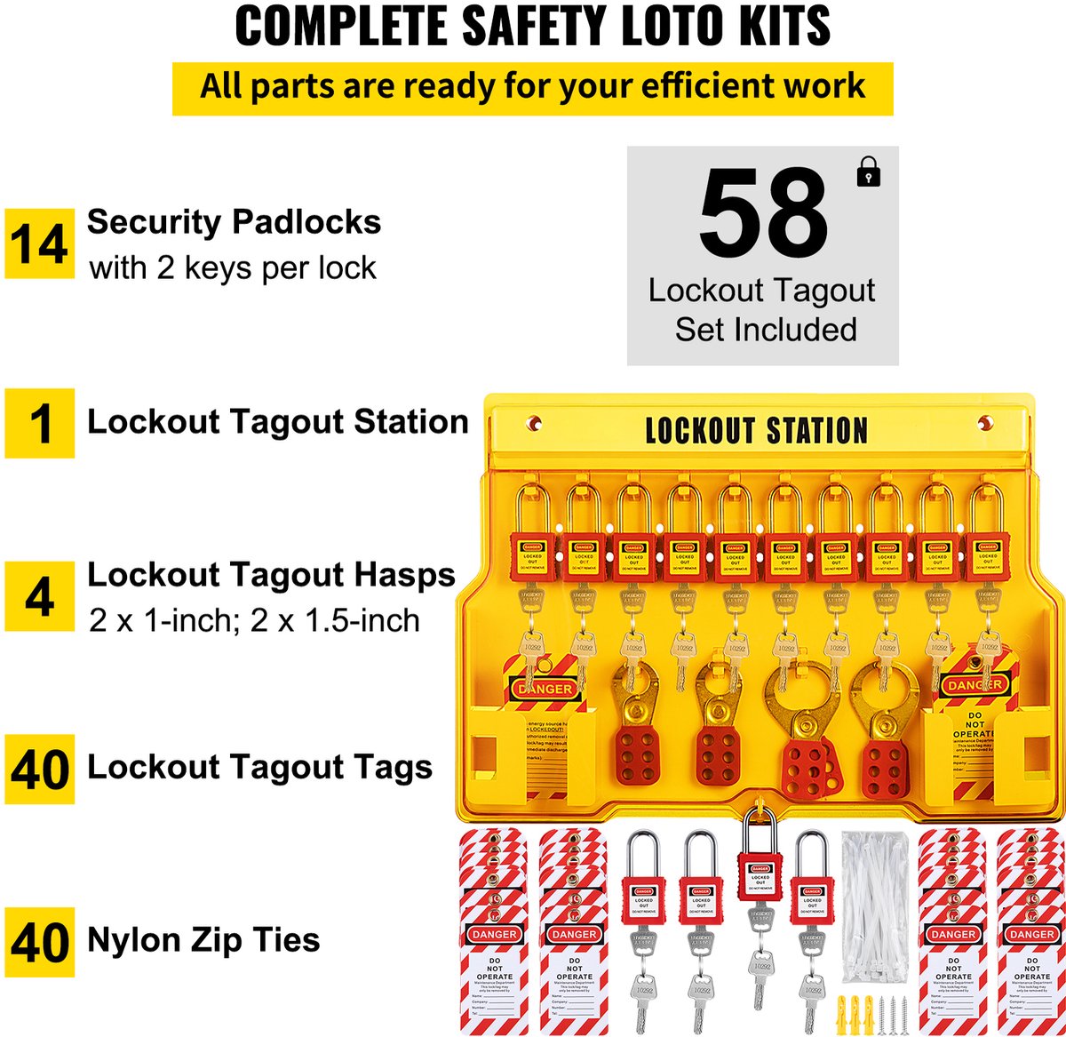 Lockout tagout kit,58-delige , LOTO gereedschap voor elektrische veiligheid, hangsloten, hasps, tags, kabelbinders, veiligheid voor industrie en machines — cadeau in Cadeau-ideeën - foto 6