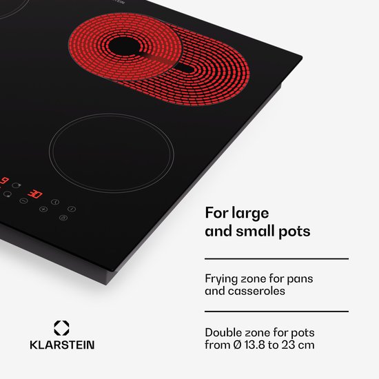 Klarstein glaskeramische kookplaat, inbouw kookplaat met 4 kookpitten, 6500 W elektrische kookplaat om te koken, moderne glaskeramische kookplaat, glaskeramische kookplaat met 4 kookvelden, elektrische inbouwkookplaat