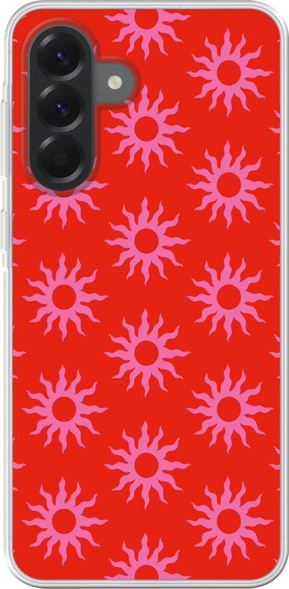 Telefoonhoesje Geschikt voor Samsung Galaxy A56 hoesje - Zonnen - Rood - Roze - Patroon - Zomer - Siliconen Telefoonhoesje Telefoonhoesje
