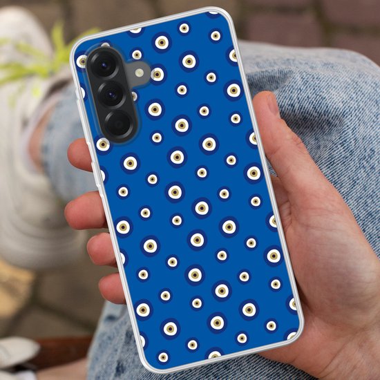 Coque de téléphone compatible avec Samsung Galaxy A56 - Motif œil maléfique grec - Blauw - Coque en Siliconen