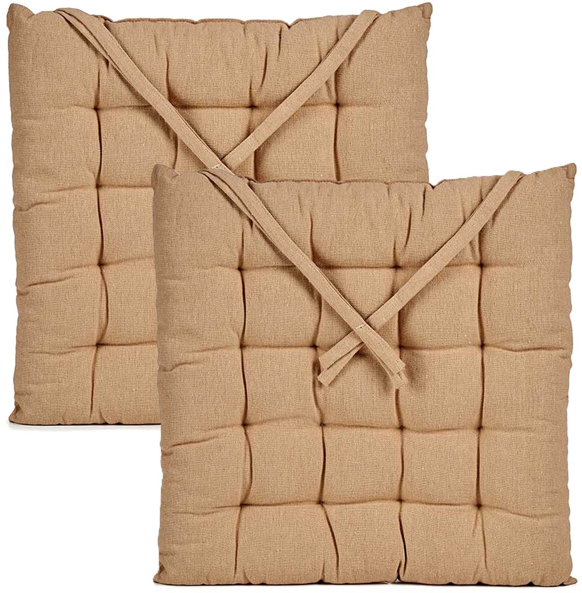 Giftdecor Stoelkussen Decorama - 2x - binnen/buiten - beige - 40 x 40 x 5 cm - polyester