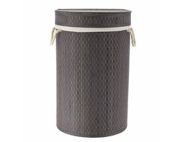 Tendance Wasmand met deksel bamboe - grijs - rond - katoen/bamboe - 67 liter - 35 x 35 x 55 cm
