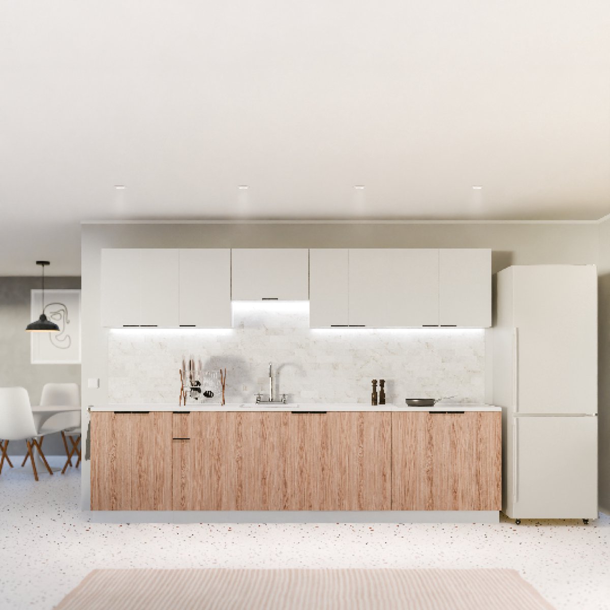 Blumfeldt Keukenkast met Werkblad - Robuust 30 mm MDF-Werkblad, Melamine Gecoat, Naadloze Vaatwasserintegratie, Duurzaam, Wit-Eiken Finish