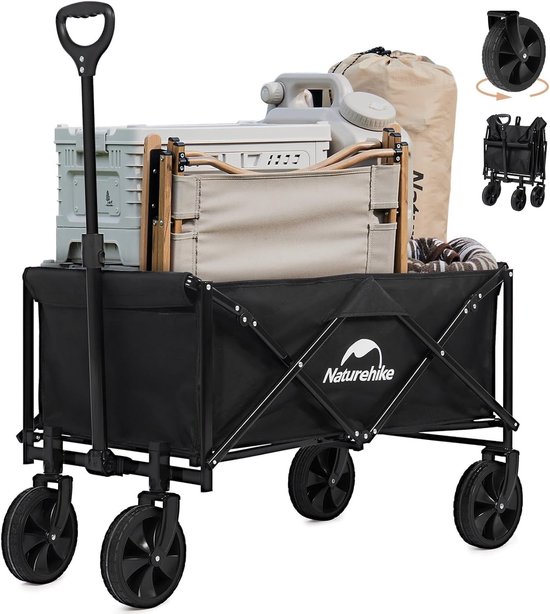 Venec Opvouwbare Bolderkar – Lichtgewicht en Robuust – Max. Draagvermogen 150 kg – Compact Ontwerp 87 x 54 x 76 cm – Verstelbare Stang – Massieve Banden – Inclusief Bidonhouder – Zwart Archieven