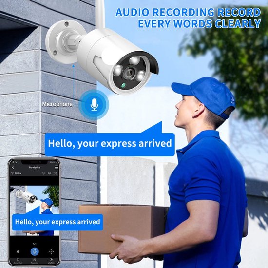 Beveiligingscamerasysteem - 3MP Camera - 10-Kanaals - Openlucht - Buiten - Draadloos - CCTV camerasysteem - IP66 Waterdichte - Bewakingscamera - Beveiligingscamera - 4 Wifi Camera Set - met IR Nachtzicht en 3TB Opslag - Wit — afbeelding 3