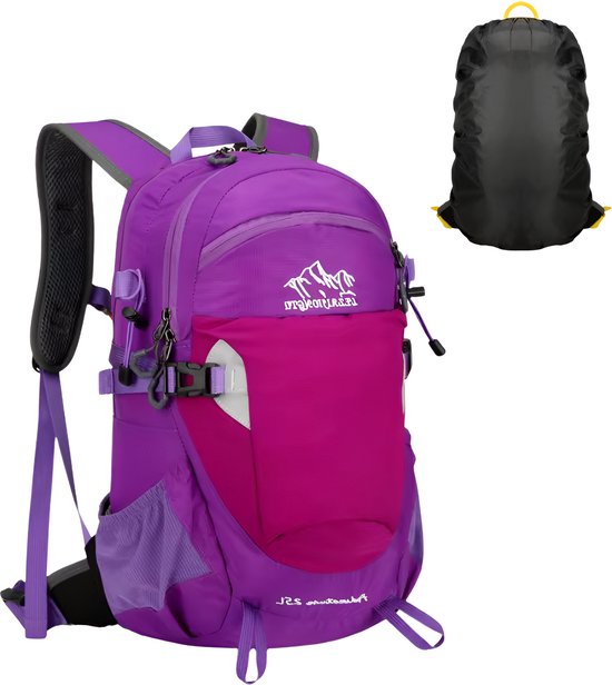 CarryQuest® - Outdoor Hiking Rugzak - Lichtgewicht + Wateropslag - Camping Reistas - Patchwork Design - Unisex - Wandelen Grote Capaciteit Bergbeklimmen Tas - Water Magazijn Tas - Paars