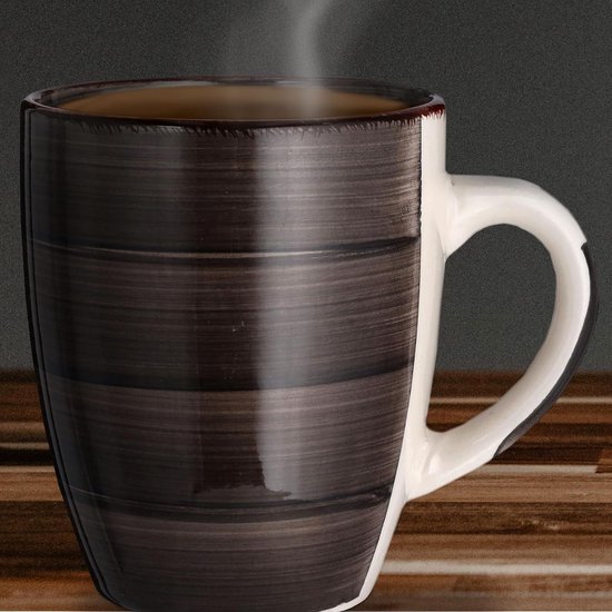 Koffiemok van aardewerk, 300 ml, mat zwart, set van 6, koffiebeker met handvat, 10 x 8,3 cm, fijn keramische mok voor koffie, thee, cacao, matcha, drinkbeker, theebeker, koffiepot