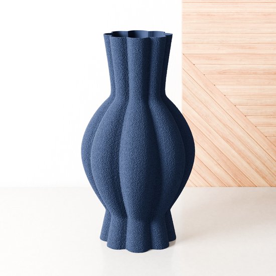 Foto: Fleuriek vaas blauw h30 cm vaas voor kunstbloemen of droogbloemen 3d geprinte vaas van gerecycled kunststof tafelvaas