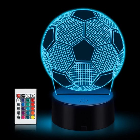 Cadeaux de football pour garçons – Lumière d'illusion d'optique LED 3D – 16 couleurs changeantes avec télécommande pour speelgoed de chambre