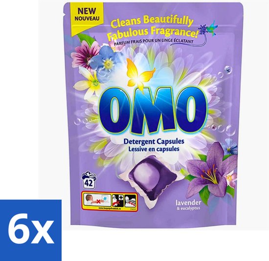 Omo - Wascapsules - Lavendel & Eucalyptus - Krachtige geur - 42 Capsules - Voordeelverpakking - 6 stuks