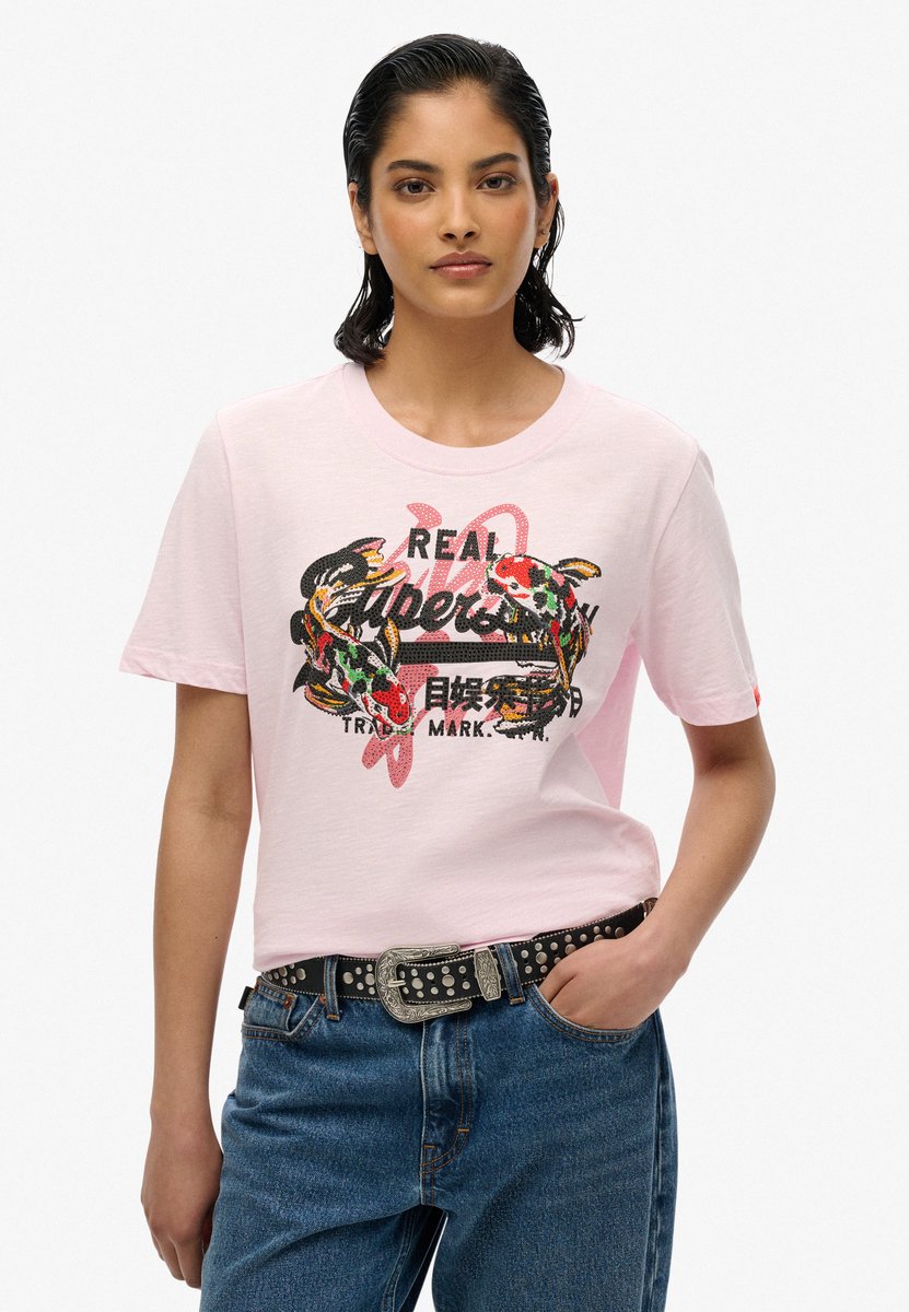 Superdry Tokyo T-shirt met vintage logo en relaxte pasvorm Dames T-shirts Roze