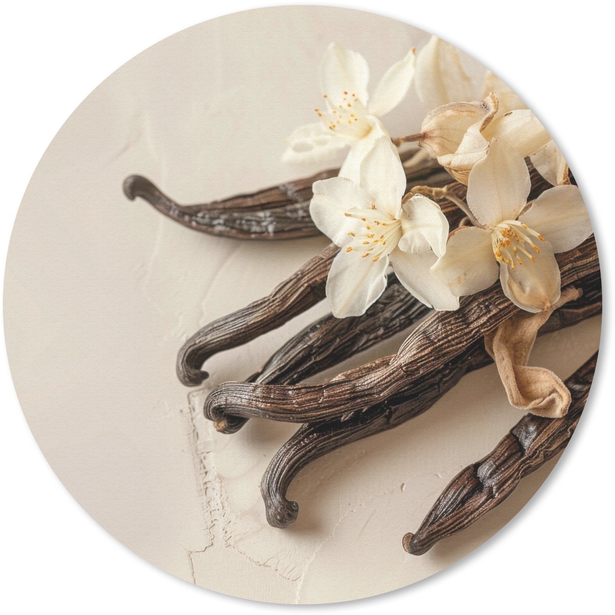 Muismat rond 30x30 cm - Mousepad Vanille - Bloemen - Beige - Ronde muismatten
