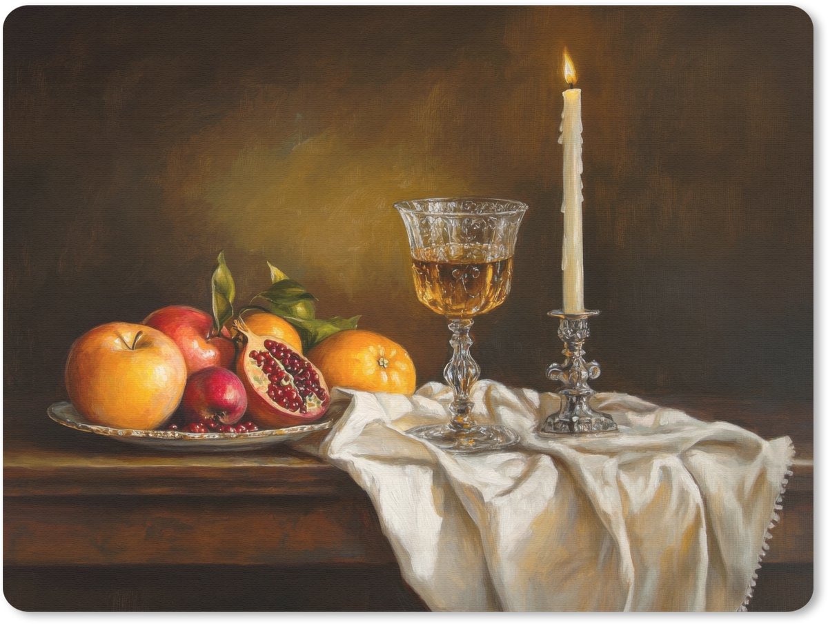 Muismat 23x19 cm - Mousepad Fruit - Stilleven - Wijn - Kaars - Muismatten