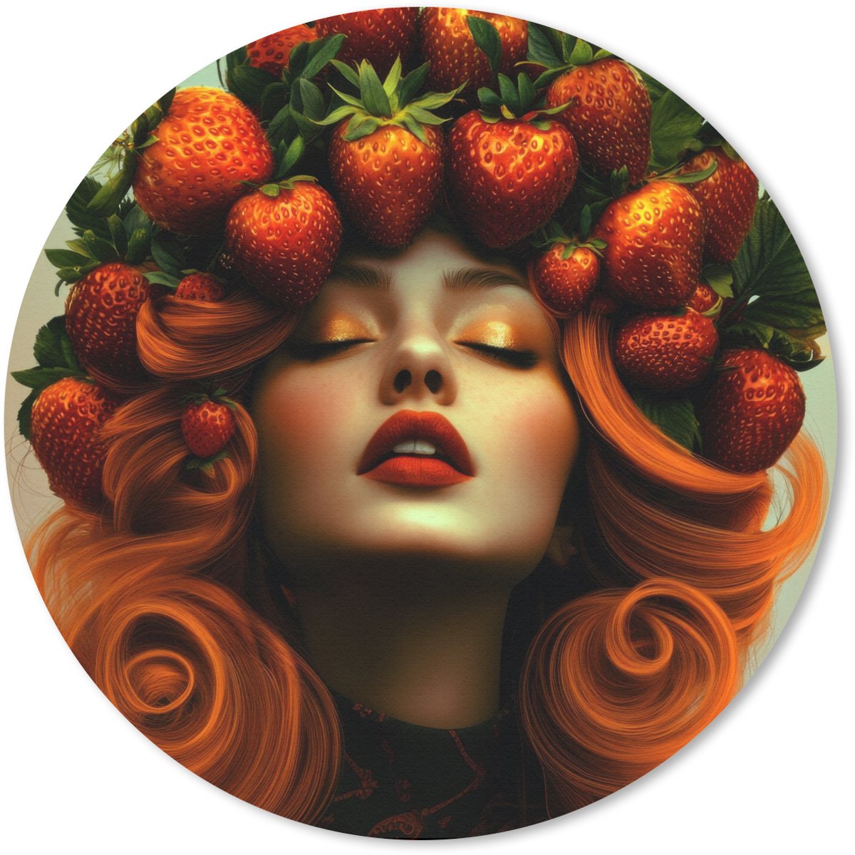 Muismat rond 30x30 cm - Mousepad Vrouw - Aardbeien - Kroon - Ronde muismatten