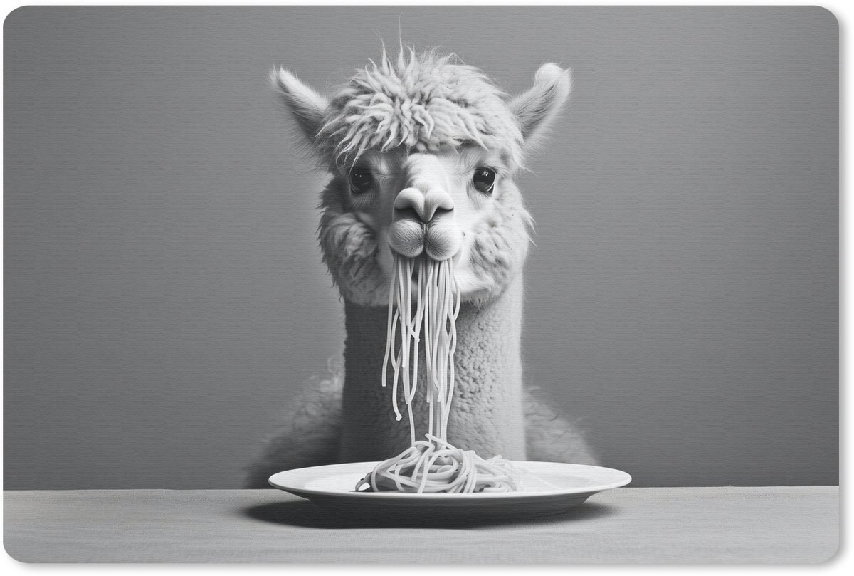 Muismat 27x18 cm - Mousepad Alpaca - Pasta - Zwart - Wit - Grappig - Dieren - Muismatten