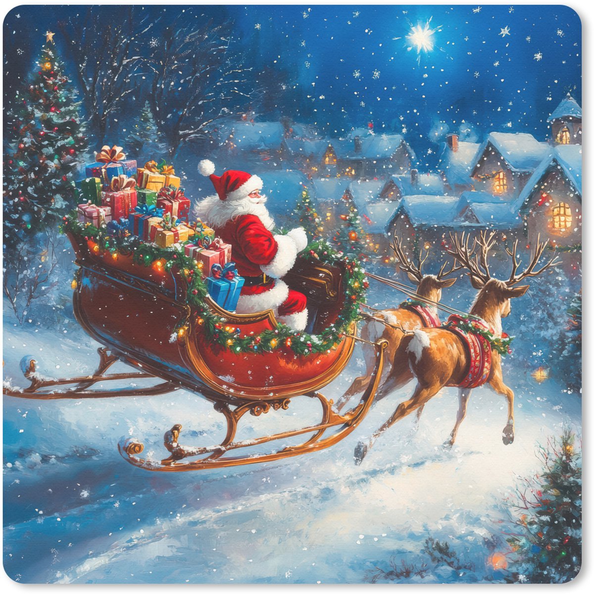 Muismat 20x20 cm - Mousepad Kerstman - Rendier - Kerst - Sneeuw - Muismatten