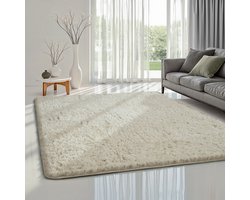 the carpet Soft Shaggy, pluizig hoogpolig tapijt, woonkamer, kinderkamer, antislip onderkant, knuffelzacht en superzacht, crème, 80 x 150 cm