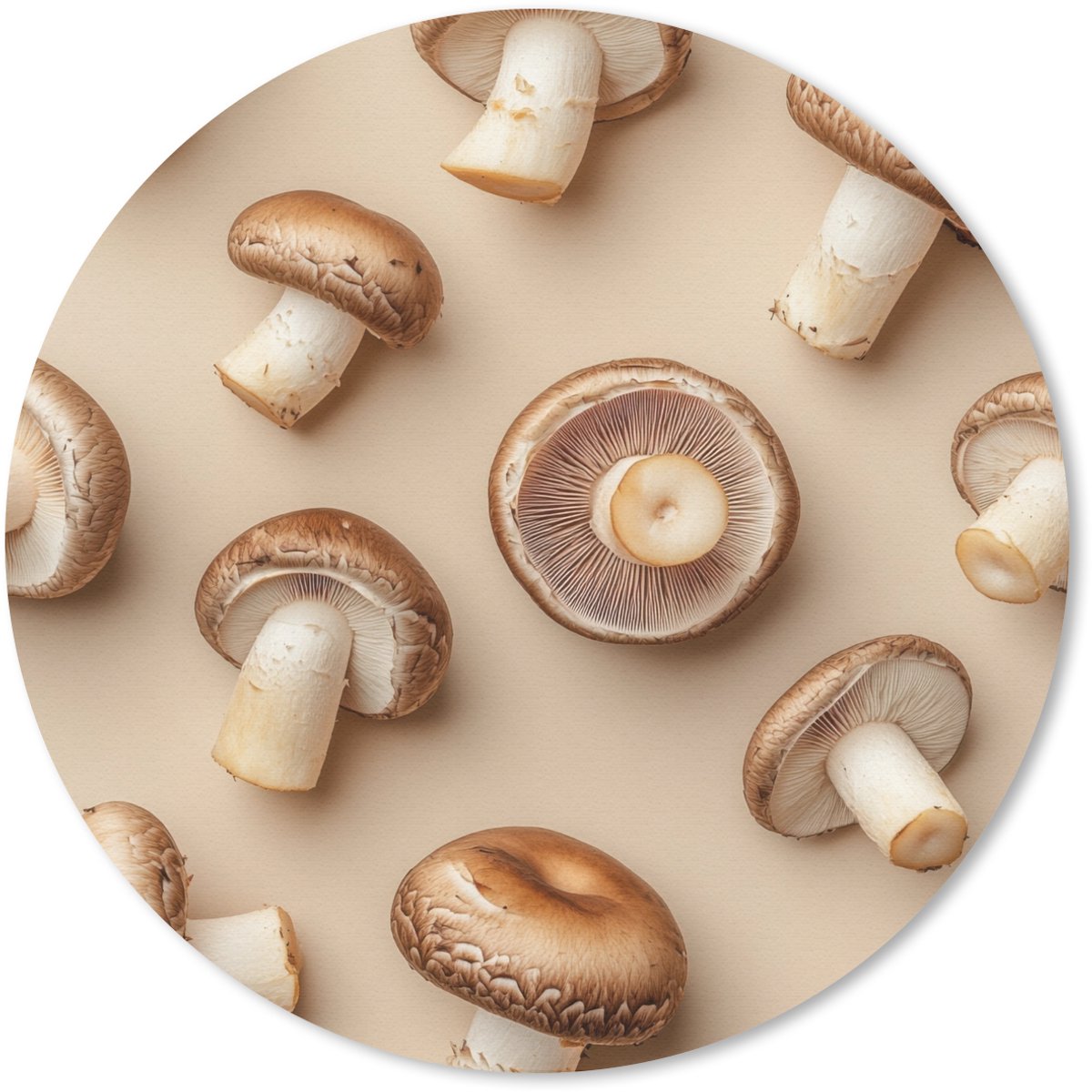 Muismat rond 20x20 cm - Mousepad Kastanje Champignons - Beige - Ronde muismatten